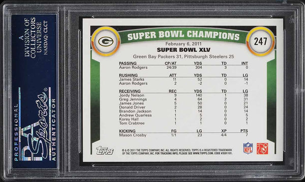 2011 Topps FB Card #247 Packers Aaron Rodgers & Clay Mathews PSA 10 GEM MINT (MGD2)