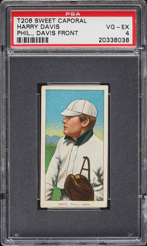 1909-11 T206 Harry Davis PHIL. DAVIS FRONT, SWEET CAPORAL 350-460/42 PSA 4 VGEX (MGD2)