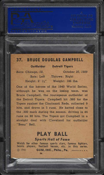 1941 Play Ball BB Card # 37 Bruce Campbell Detroit Tigers PSA 6 EXMT (MGD2)