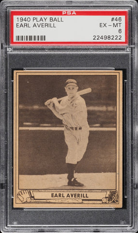 1940 Play Ball BB Card # 46 Earl Averill Detroit Tigers HOF PSA 6 EXMT (MGD2)