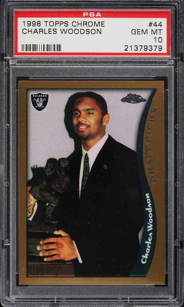 1998 Topps Chrome FB Card # 44 Charles Woodson ROOKIE RC HOF PSA 10 GEM MINT (MGD2)