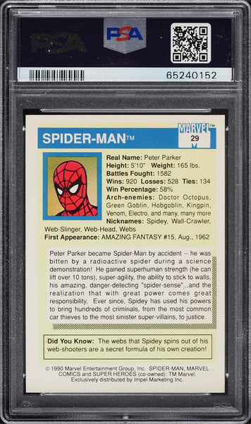 1990 Impel Marvel Universe Card # 29 Spider-Man PSA 10 GEM MINT (MGD3)