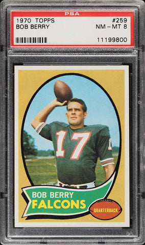 1970 Topps FB Card #259 Bob Berry Atlanta Falcons ROOKIE RC PSA 8 NM-MT (MGD2)