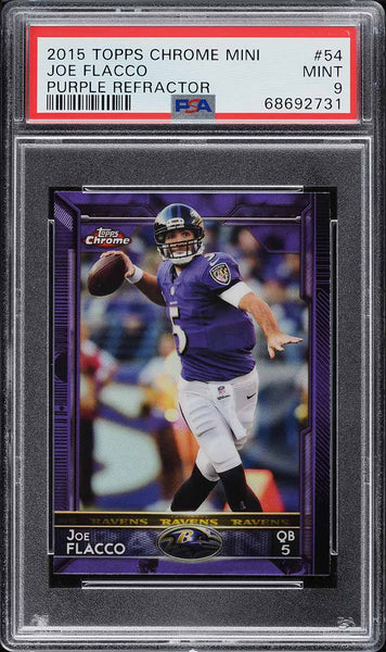 2015 Topps Chrome Mini FB Card # 54 Joe Flacco PURPLE REFRACTOR PSA 9 MINT (MGD2)