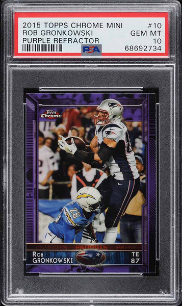 2015 Topps Chrome Mini FB Card # 10 Rob Gronkowski PURPLE REF PSA 10 GEM MINT (MGD2)