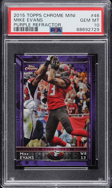 2015 Topps Chrome mini FB Card # 46 Mike Evans PURPLE REF PSA 10 GEM MINT (MGD2)