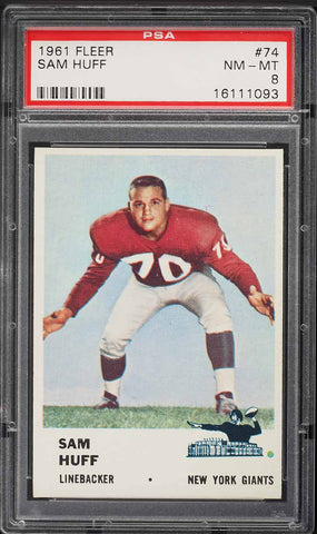 1961 Fleer FB Card # 74 Sam Huff New York Giants HOF PSA 8 NM-MT (MGD2)