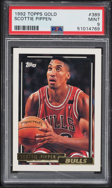 1992 Topps Gold BkB Card #389 Scottie Pippen Chicago Bulls HOF PSA 9 MINT (MGD2)