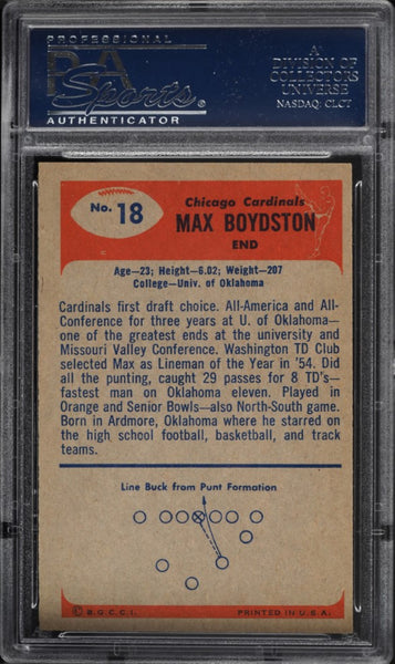 1955 Bowman FB Card # 18 Max Boydston ROOKIE RC PSA 8 NM-MT (MGD2)