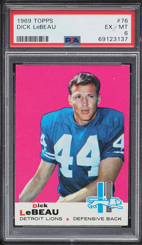 1969 Topps FB Card # 76 Dick LeBeau Detroit Lions HOF PSA 6 EXMT (MGD2)