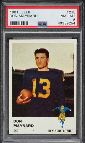 1961 Fleer FB Card #215 Don Maynard New York Titans HOF ROOKIE RC PSA 8 NM-MT (MGD2)