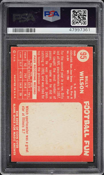 1958 Topps FB Card # 95 Billy Wilson San Francisco 49ers PSA 7 NRMT (MGD2)