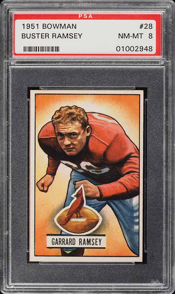 1951 Bowman FB Card # 28 Buster Ramsey Chicago Cardinals HOF PSA 8 NM-MT (MGD2)