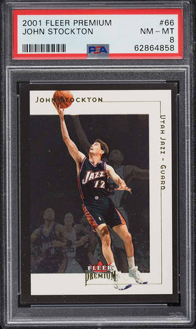 2001 Fleer Premium BkB Card # 66 John Stockton Utah Jazz HOF PSA 8 NM-MT (MGD2)