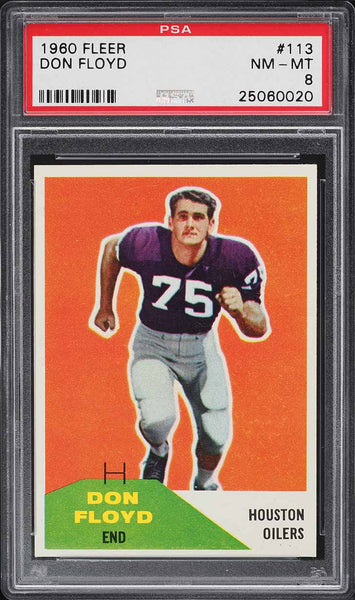 1960 Fleer FB Card #113 Don Floyd Houston Oilers ROOKIE RC PSA 8 NM-MT (MGD2)