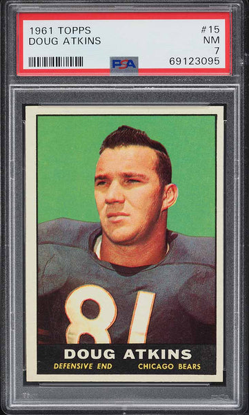 1961 Topps FB Card # 15 Doug Atkins Chicago Bears HOF PSA 7 NRMT (MGD2)