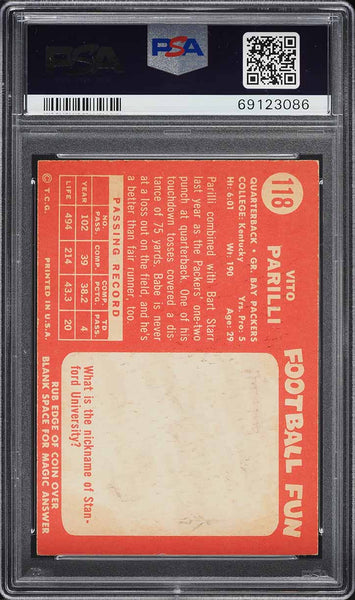 1958 Topps FB Card #118 Babe Parilli Green Bay Packers HOF PSA 6 EXMT (MGD2)