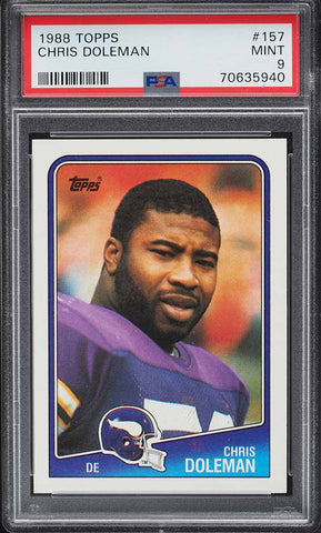 1988 Topps FB Card #157 Chris Doleman Minnesota Vikings HOF ROOKIE RC PSA 9 MINT (MGD2)