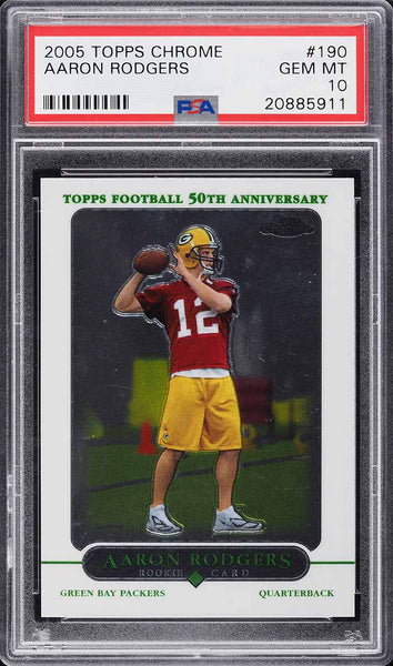 2005 Topps Chrome FB Card #190 Aaron Rodgers ROOKIE RC PSA 10 GEM MINT (MGD3)