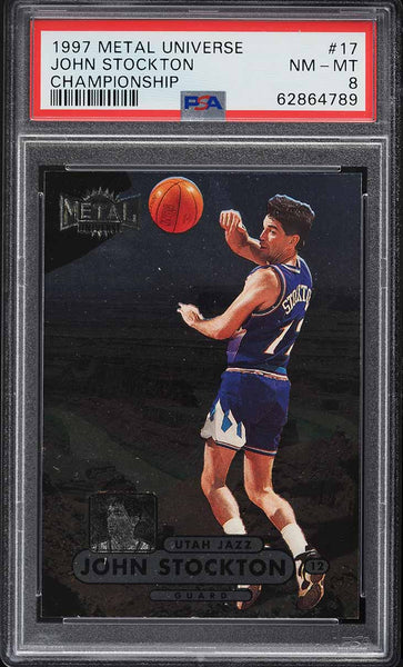 1997 Metal Universe BkB Card # 17 John Stockton HOF CHAMPIONSHIP PSA 8 NM-MT (MGD2)