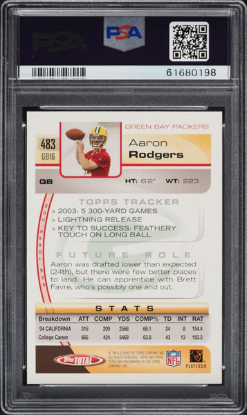 2005 Topps Total FB Card #483 Aaron Rodgers ROOKIE RC PSA 9 MINT (MGD2)