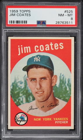 1959 Topps BB Card #525 Jim Coates ROOKIE RC PSA 8 NM-MT (MGD2)