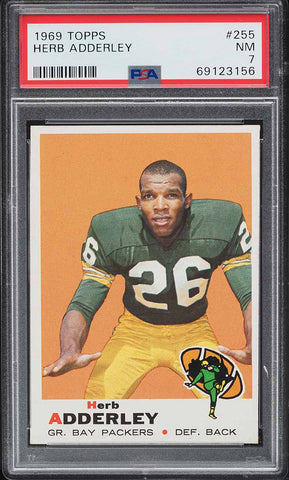 1969 Topps FB Card #255 Herb Adderley Green Bay Packers HOF PSA 7 NRMT (MGD2)