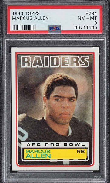 1983 Topps FB Card #294 Marcus Allen ROOKIE RC, ALL-PRO PSA 8 NM-MT (MGD2)