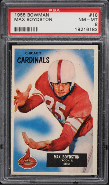 1955 Bowman FB Card # 18 Max Boydston ROOKIE RC PSA 8 NM-MT (MGD2)