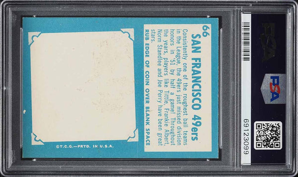 1961 Topps FB Card # 66 San Francisco 49ers TEAM CARD PSA 8(st) NM-MT (MGD2)