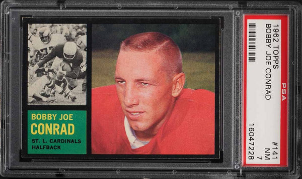 1962 Topps FB Card #141 Bobby Joe Conrad Cardinals SHORT PRINT PSA 7 NRMT (MGD2)