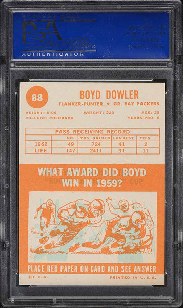 1963 Topps FB Card # 88 Boyd Dowler Green Bay Packers HOF PSA 8 NM-MT (MGD2)