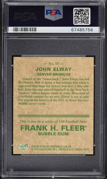 1997 Fleer Goudey FB Card # 15 John Elway Denver Broncos HOF PSA 10 GEM MINT (MGD2)