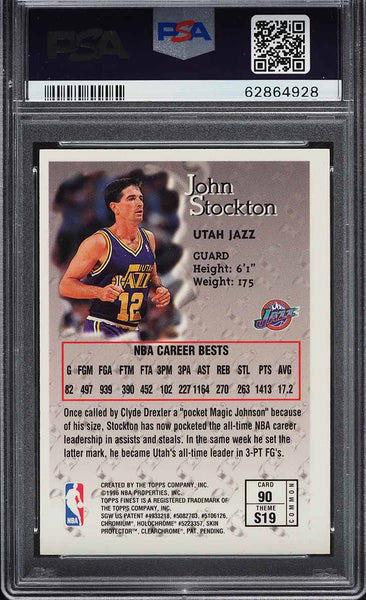 1996 Finest BkB Card # 90 John Stockton Utah Jazz HOF PSA 9 MINT (MGD2)