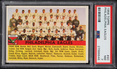 1956 Topps FB Card # 40 Philadelphia Eagles TEAM CARD PSA 7 NRMT (MGD2)