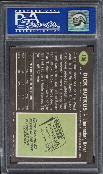 1969 Topps FB Card #139 Dick Butkus Chicago Bears HOF PSA 8 NM-MT (MGD2)