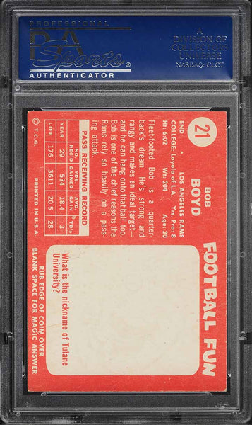 1958 Topps FB Card # 21 Bob Boyd Los Angeles Rams PSA 7 NRMT (MGD2)