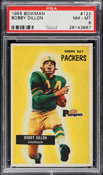 1955 Bowman FB Card #122 Bobby Dillon Green Bay Packers HOF PSA 8 NM-MT (MGD2)