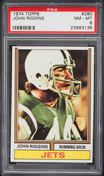 1974 Topps FB Card #280 John Riggins New York Jets HOF PSA 8 NM-MT (MGD2)