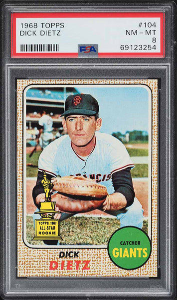 1968 Topps BB Card #104 Dick Dietz San Francisco Giants ALL-STAR ROOKIE RC PSA 8 (MGD2)