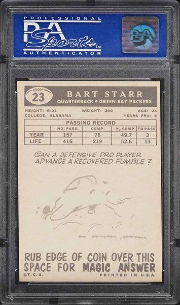 1959 Topps FB Card # 23 Bart Starr Green Bay Packers HOF PSA 8 NM-MT (MGD2)