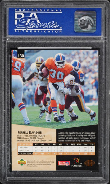 1995 SP FB Card #130 Terrell Davis Denver Broncos HOF ROOKIE RC PSA 9 MINT (MGD2)