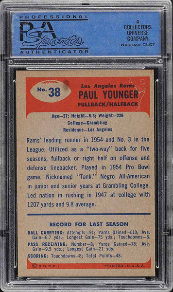 1955 Bowman FB Card # 38 Tank Younger Los Angeles Rams HOF PSA 8 NM-MT (MGD2)