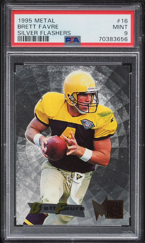 1995 Metal FB SILVER FLASHERS Card # 16 Brett Favre Green Bay Packers HOF PSA 9 (MGD2)