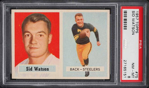 1957 Topps FB Card # 75 Sid Watson Pittsburgh Steelers HOF ROOKIE RC PSA 8 NM-MT (MGD2)