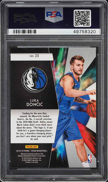 2018 Panini Prizm BkB Card # 23 Luka Doncic FRESHMAN PHENOMS ROOKIE RC PSA 10 (MGD2)