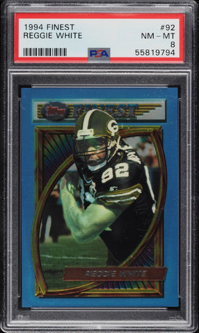 1994 Finest FB Card # 92 Reggie White Green Bay Packers HOF PSA 8 NM-MT (MGD2)