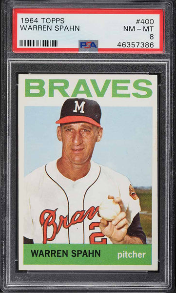 1964 Topps BB Card #400 Warren Spahn Milwaukee Braves HOF PSA 8 NM-MT (MGD2)