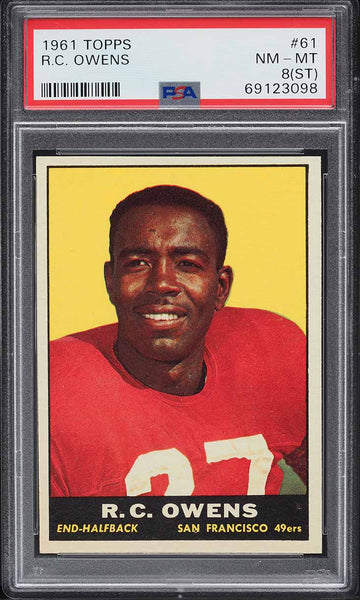 1961 Topps FB Card # 61 R.C. Owens San Francisco 49ers HOF PSA 8(st) NM-MT (MGD2)