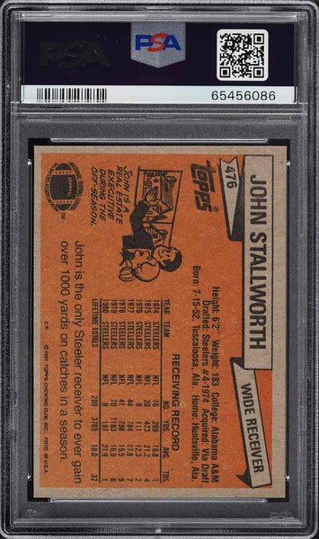 1981 Topps FB Card #476 John Stallworth Pittsburgh Steelers HOF PSA 8 NM-MT (MGD2)